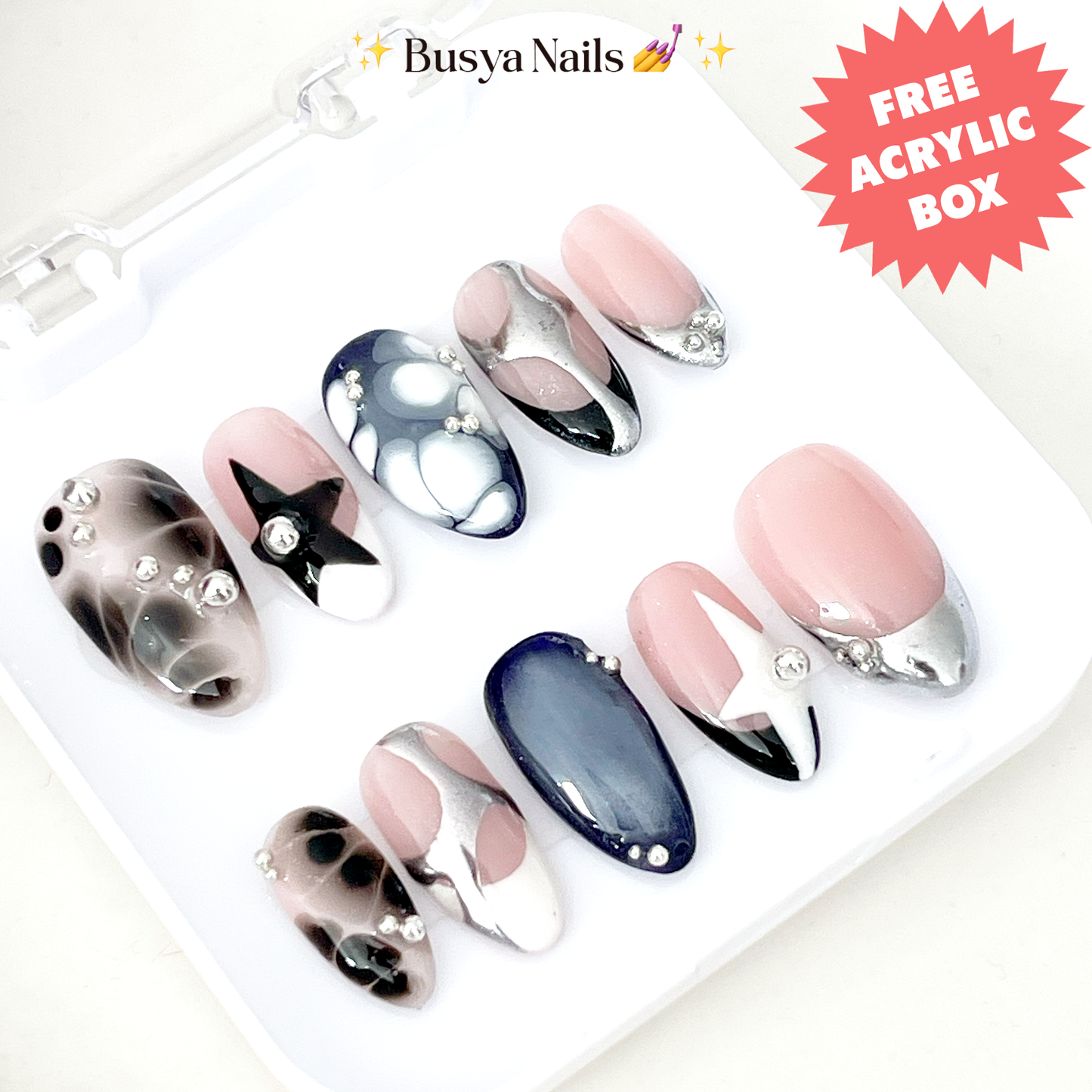 Busya Nails - Flight Y2K Metal Pressed On Nails Gel Free Toolkit Kuku Palsu