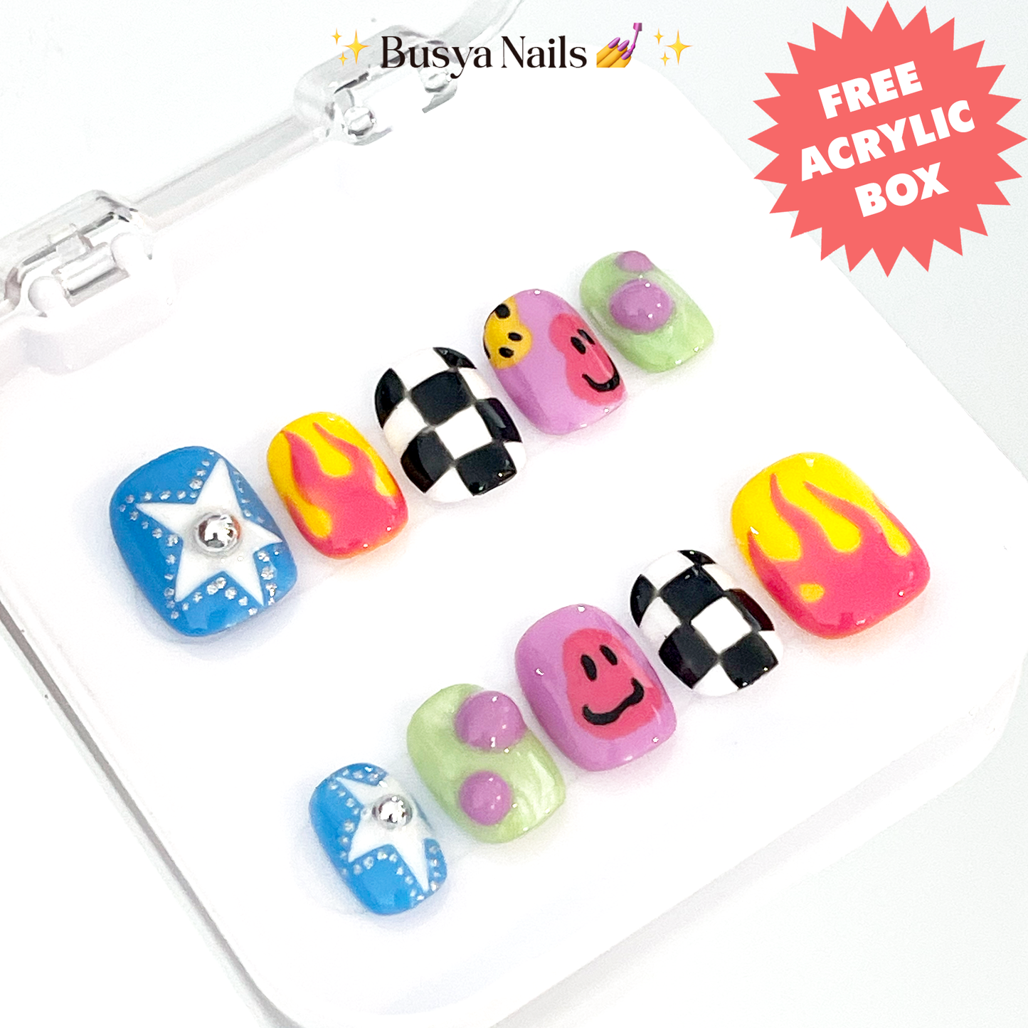 Busya Nails - Sk8er Boi Y2K Men Pressed On Nails Kuku Palsu Free Tools