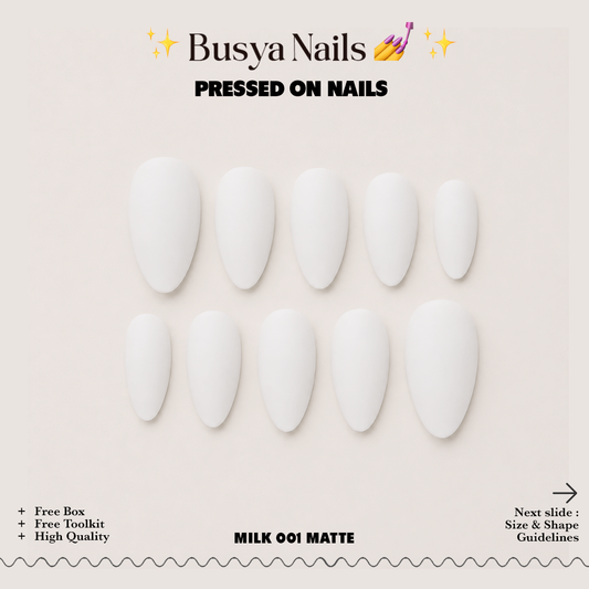 Busya Nails - Milk 001 Matte Pressed On Nails Kuku Palsu Free Tools