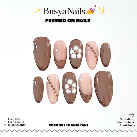 Busya Nails - Coconut Frangipani Pressed On Nails Kuku Palsu Free Tools