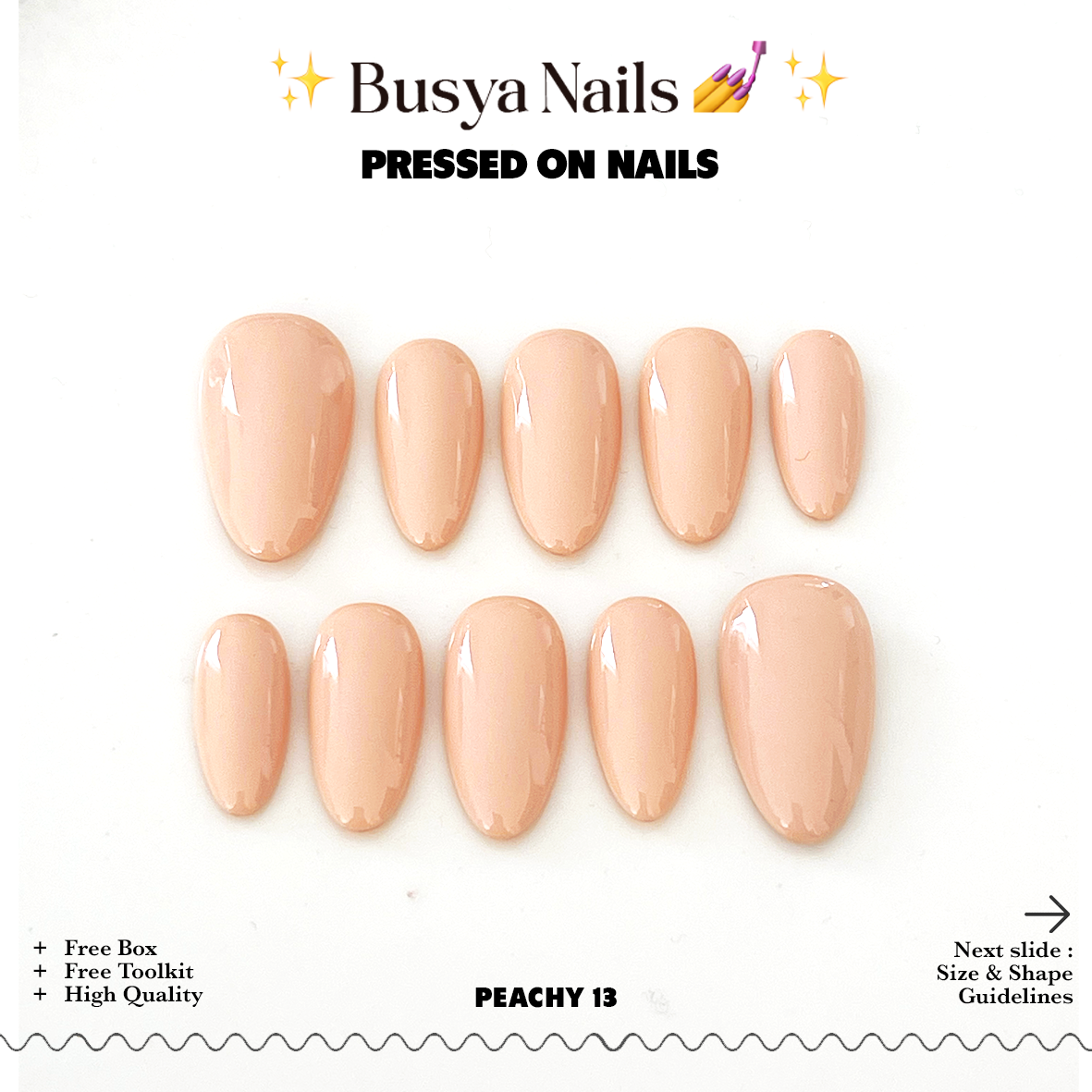 Busya Nails - Peachy 13 Pressed On Nails Kuku Palsu Free Lem Tools