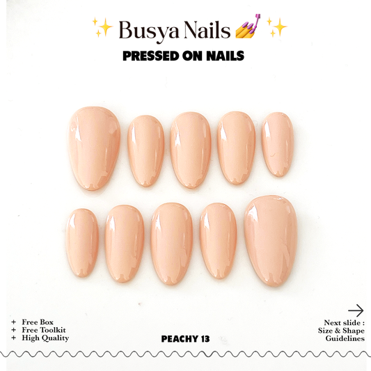 Busya Nails - Peachy 13 Pressed On Nails Kuku Palsu Free Lem Tools