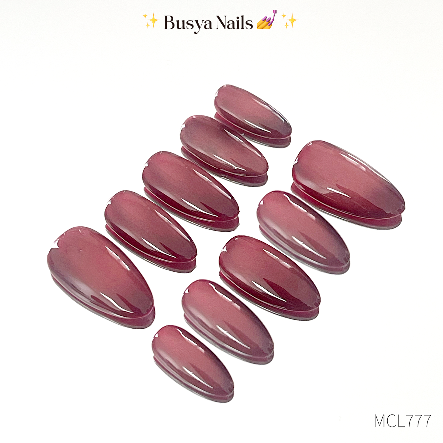 Busya Nails - Maroon Cat Eye W3 Pressed On Nails Kuku Palsu Free Lem Tools