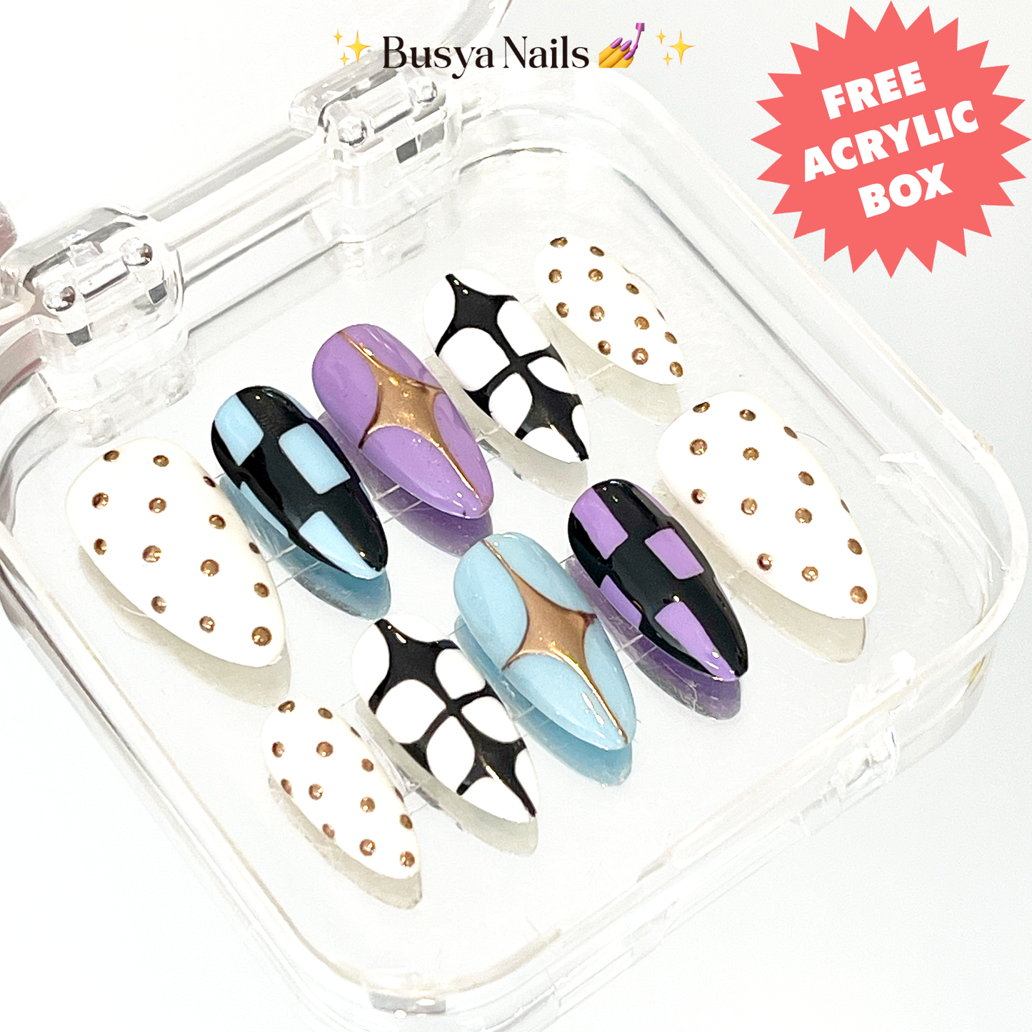 Busya Nails - Retro CometsPressed On Nails Kuku Palsu Free Tools