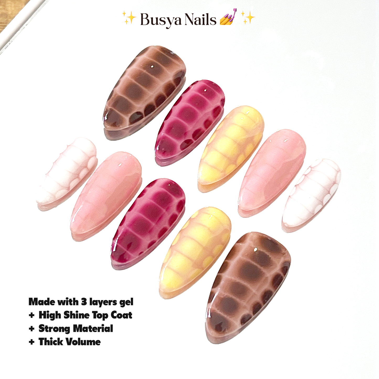Busya Nails - Armadilo Marshmellow Pressed On Nails Kuku Palsu Free Tools