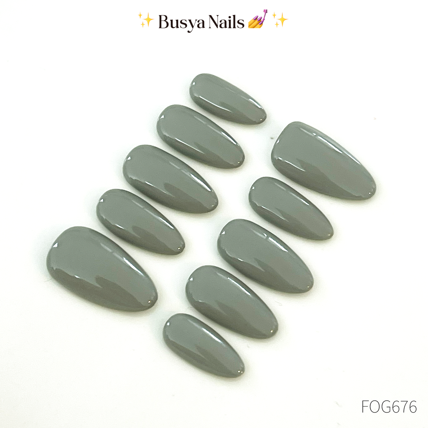 Busya Nails - Fog 68 Gray Pressed On Nails Kuku Palsu Free Lem Tools