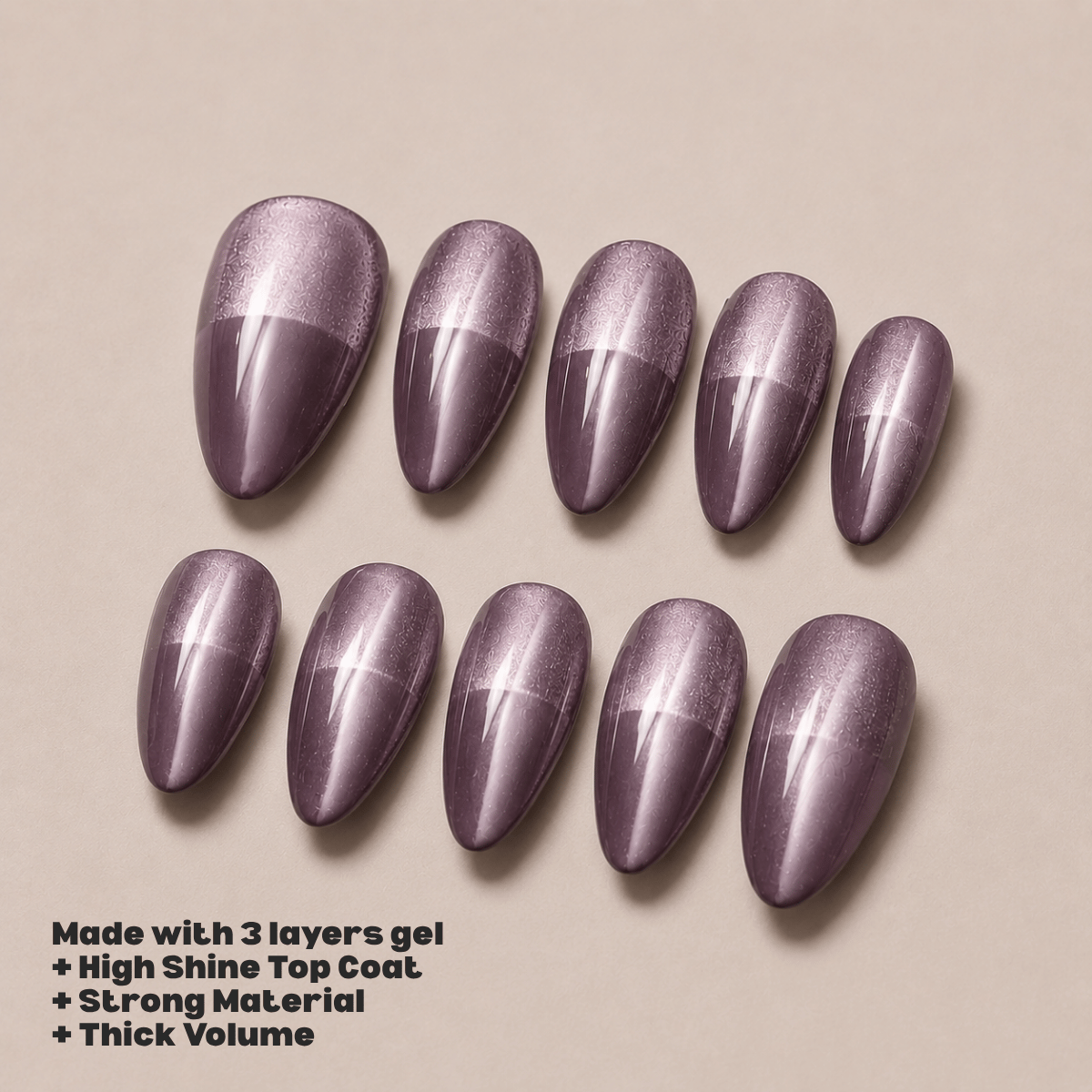 Busya Nails - Purple - Glass Cat Eye Split Pressed On Nails Kuku Palsu Free Tools