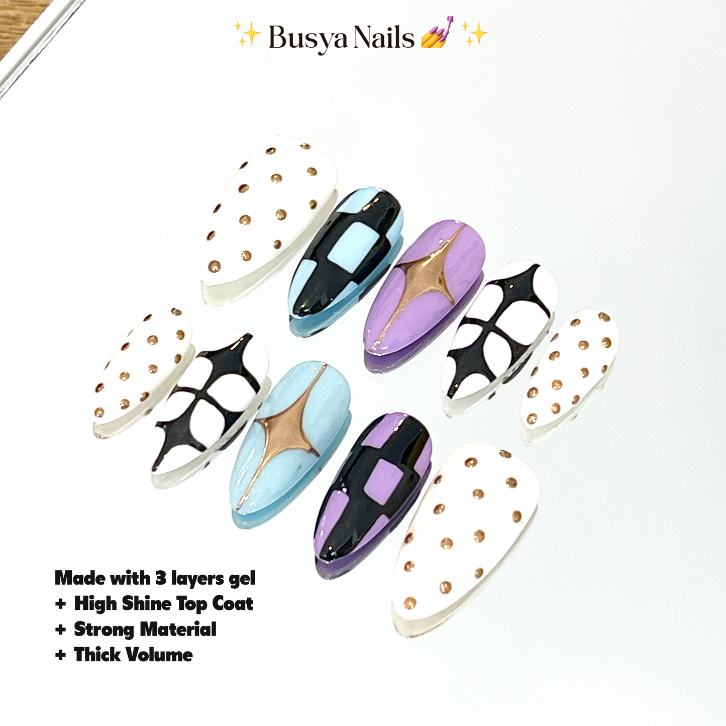 Busya Nails - Retro CometsPressed On Nails Kuku Palsu Free Tools