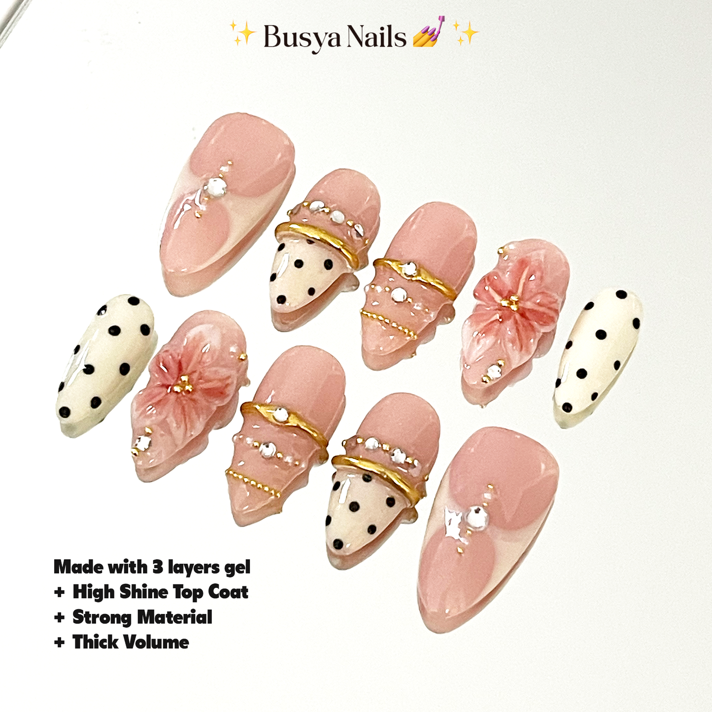 Busya Nails - Rivieras Y2K Bangle Polka Dot Pressed On Nails Kuku Palsu Free Tools