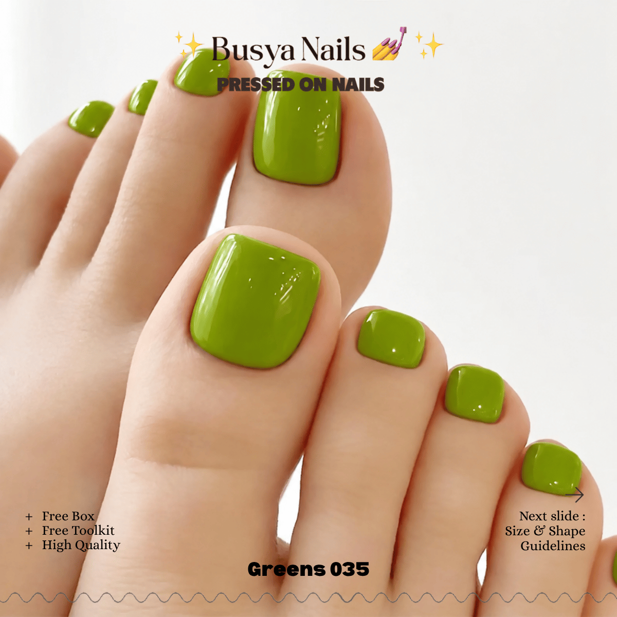 Busya Nails - Greens 035 Toenails Pressed On Nails Kuku Palsu Free Tools