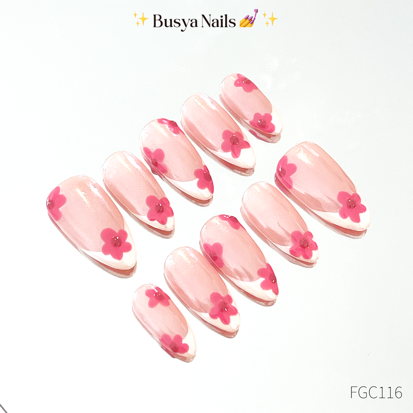 Busya Nails - French Glazed Pink Cosmos Pressed On Nails Kuku Palsu Free Tools