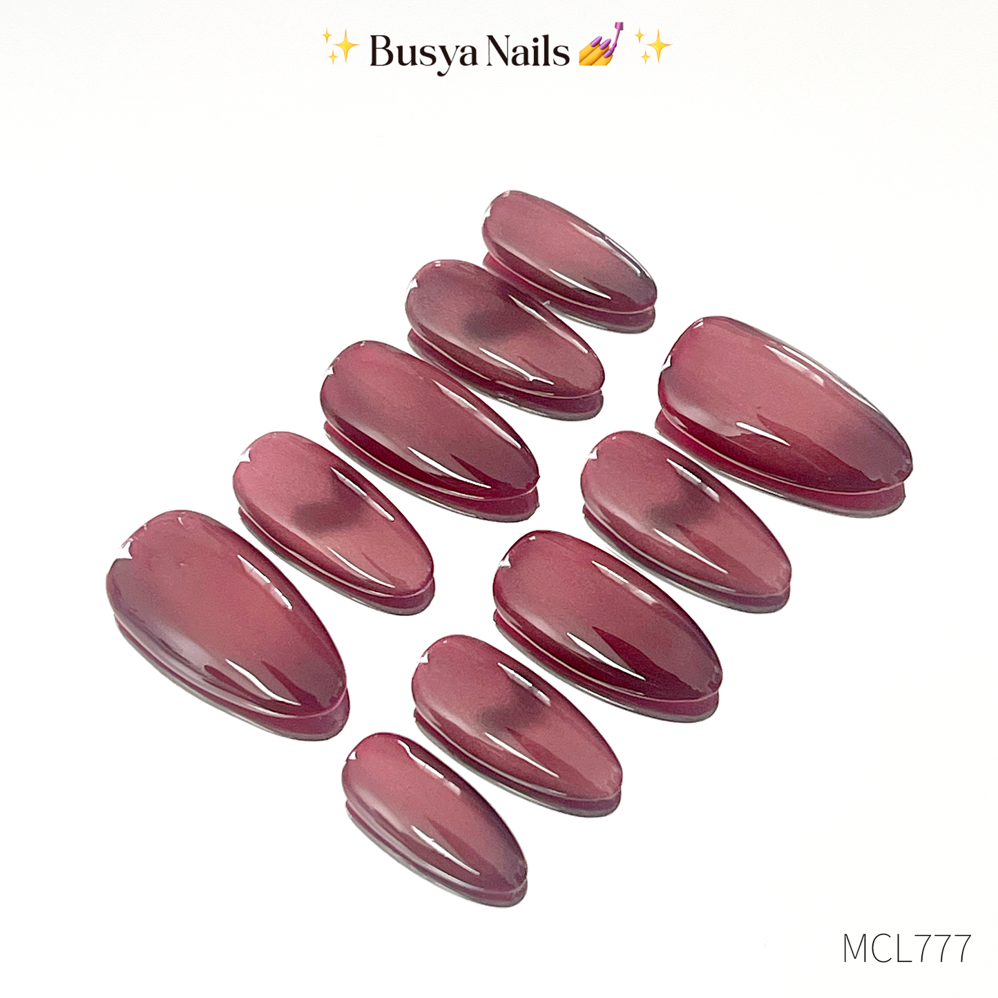 Busya Nails - Maroon Cat Eye Love W3 Pressed On Nails Kuku Palsu Free Lem Tools