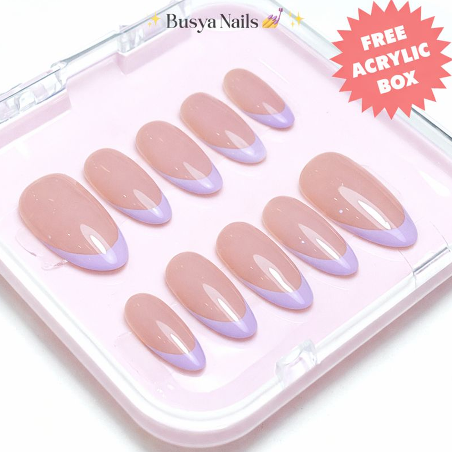 Busya Nails - French Lavender Light Gel Nail Art Kuku Palsu Pressed On Nails Gel Free Toolkit