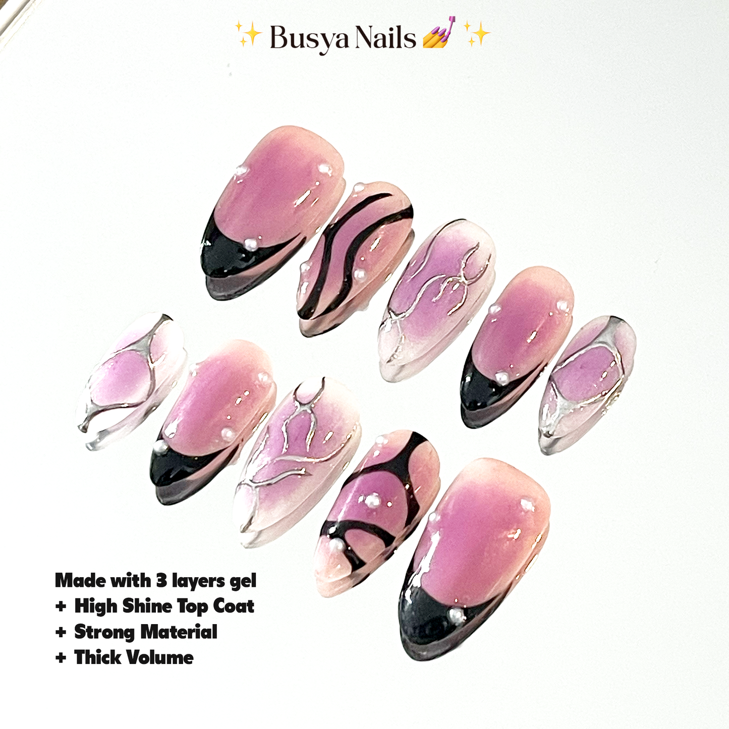 Busya Nails - Millenia Y2K Pressed On Nails Kuku Palsu Free Tools