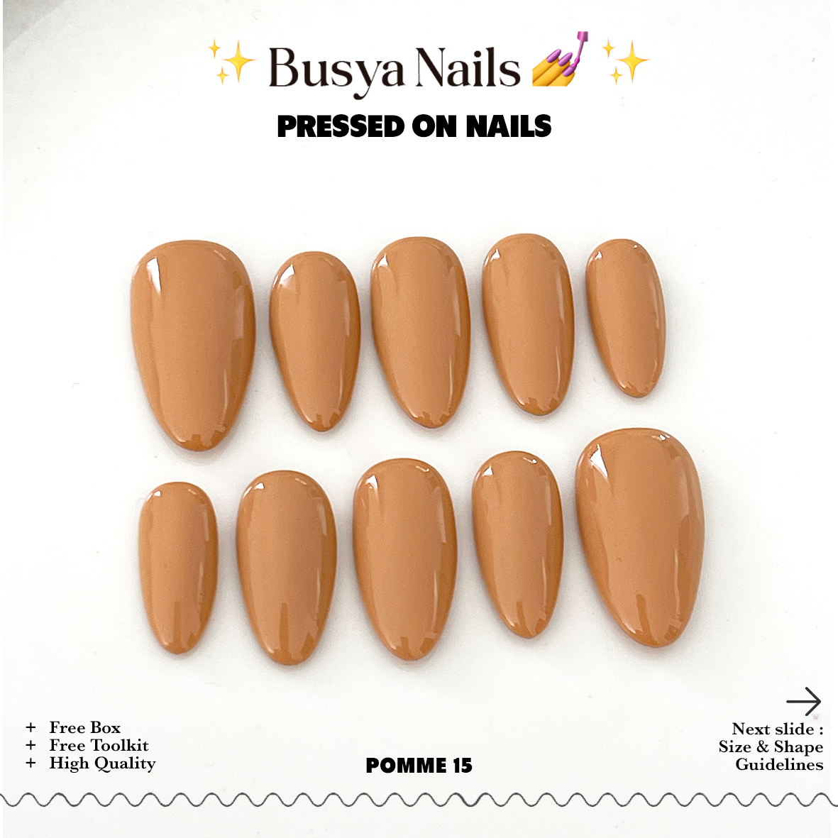 Busya Nails - Pomme 15 Pressed On Nails Kuku Palsu Free Lem Tools