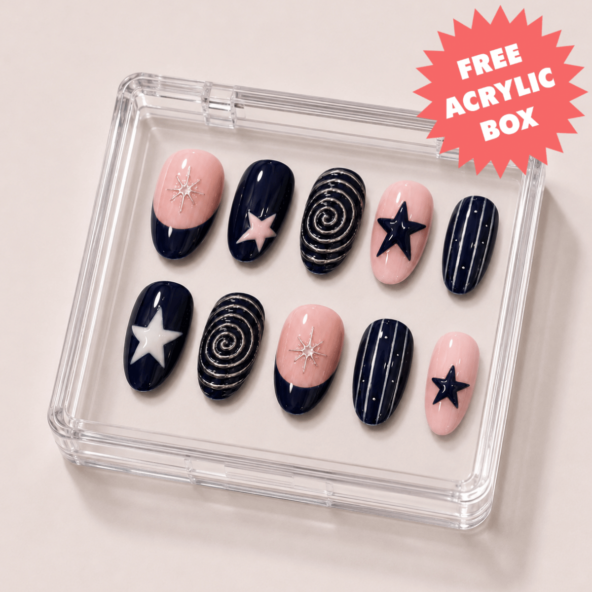 Busya Nails - Black Star Universe Y2K Pressed On Nails Kuku Palsu Free Tools