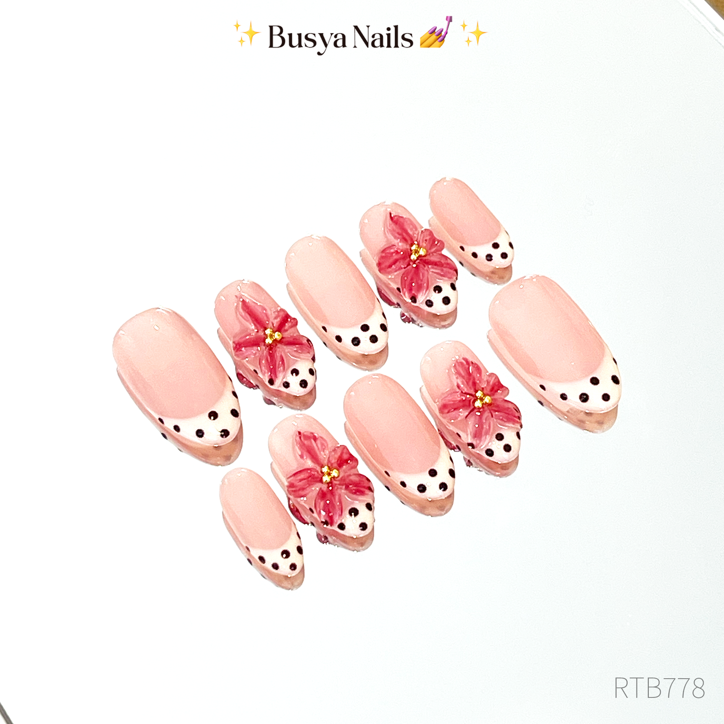 Busya Nails - Retro Blossoms 3D Pressed On Nails Kuku Palsu Free Tools