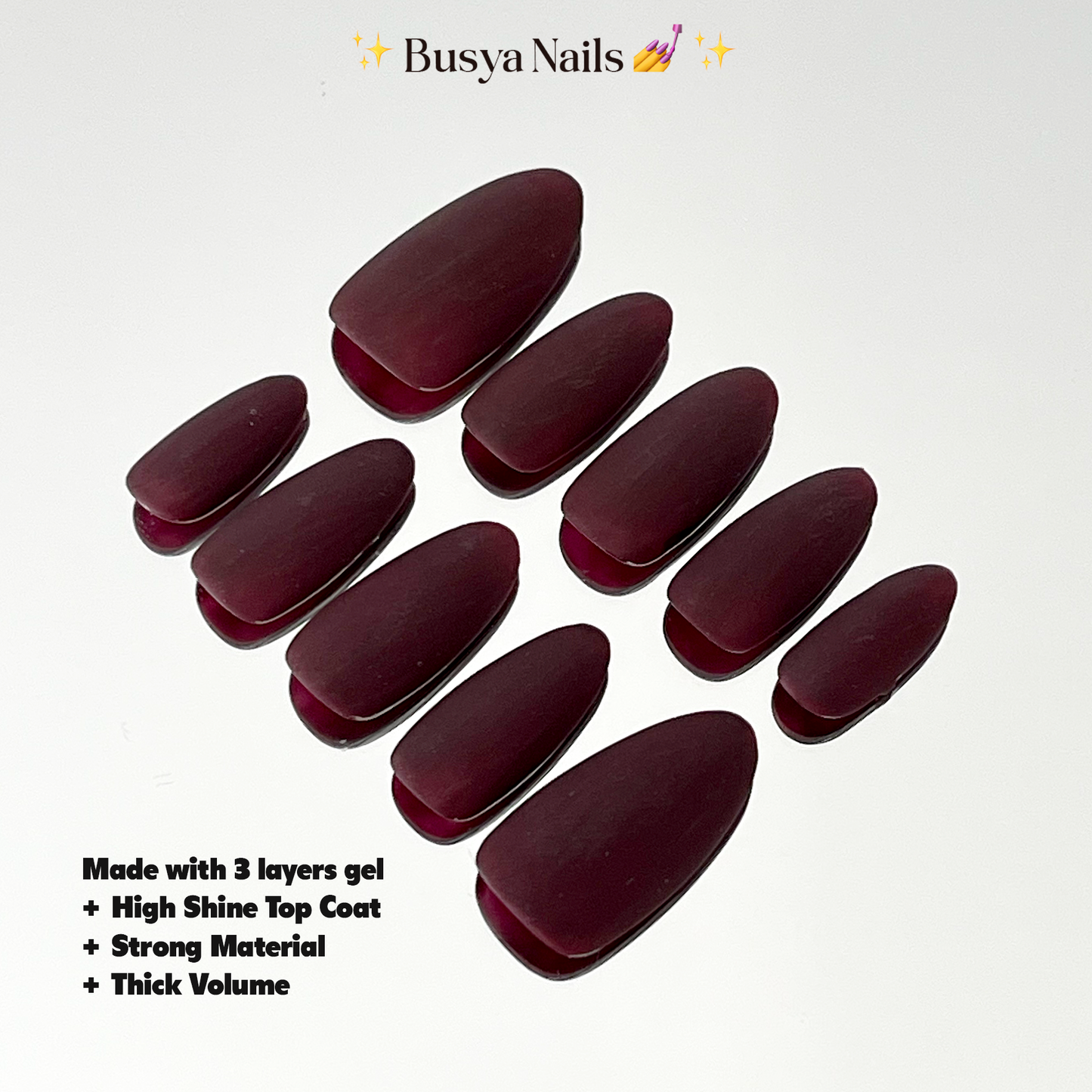 Busya Nails - Mahogany Matte P13 Pressed On Nails Gel Free Toolkit Kuku Palsu