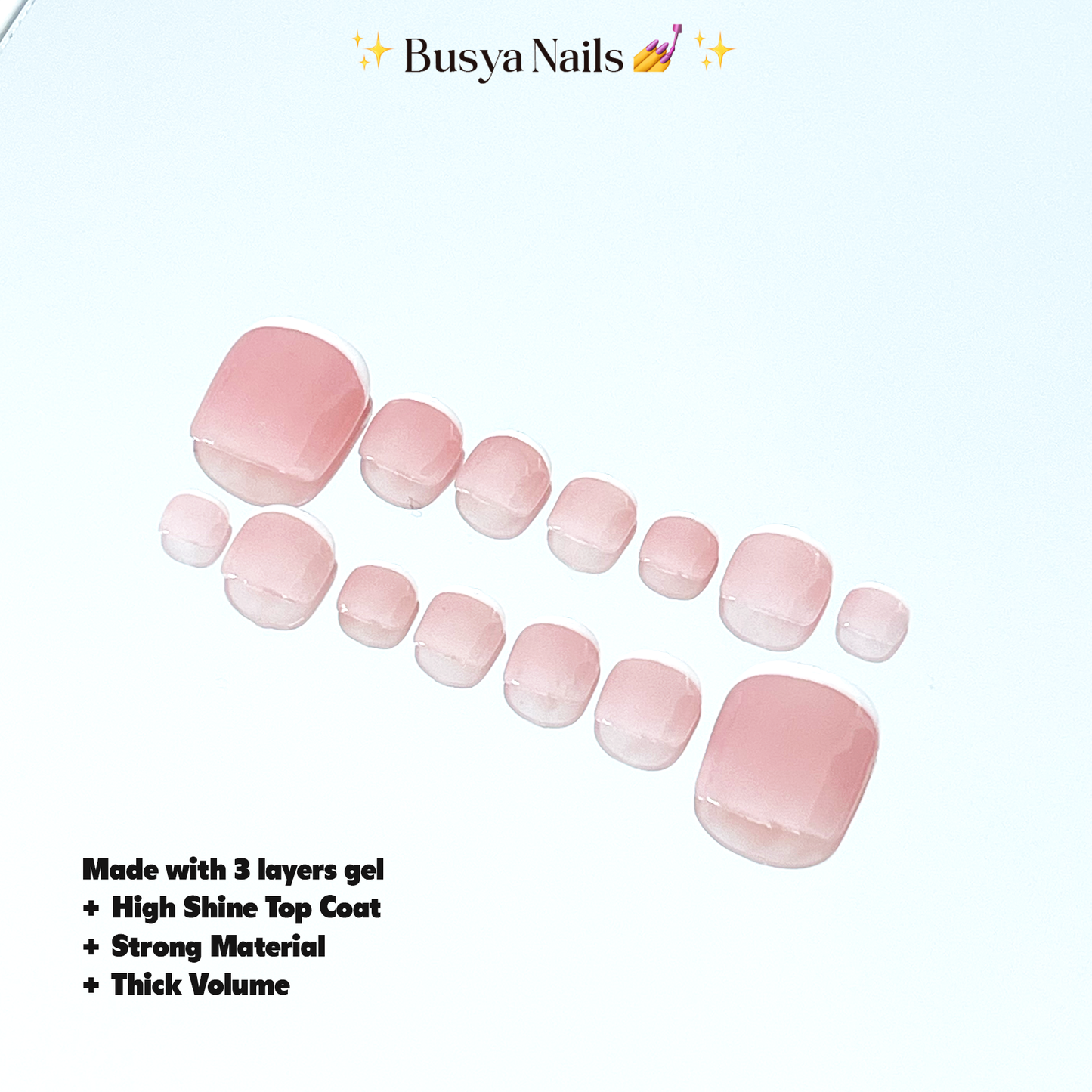 Busya Nails - French White Toe Nails Pressed On Nails Gel Free Toolkit Kuku Palsu