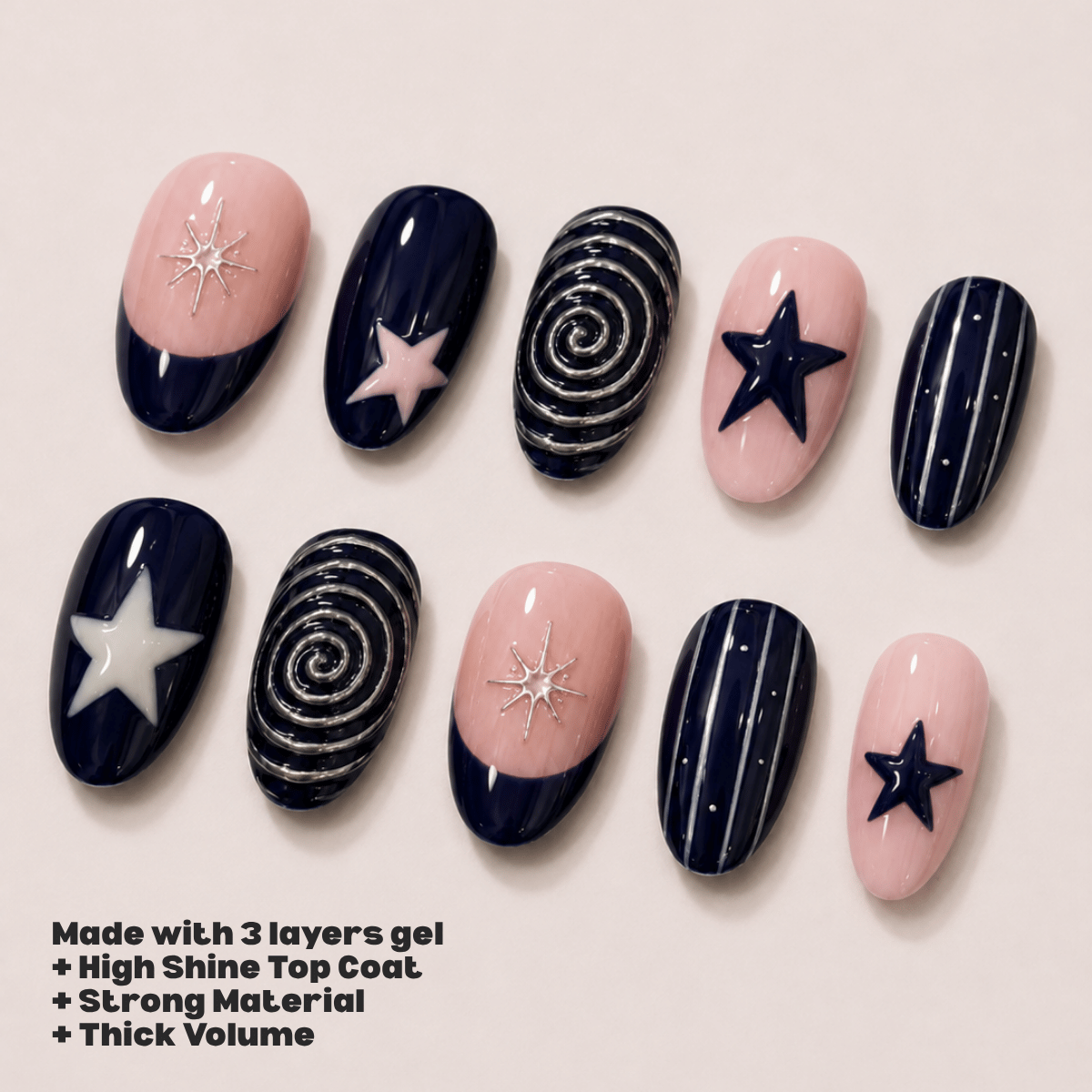 Busya Nails - Black Star Universe Y2K Pressed On Nails Kuku Palsu Free Tools