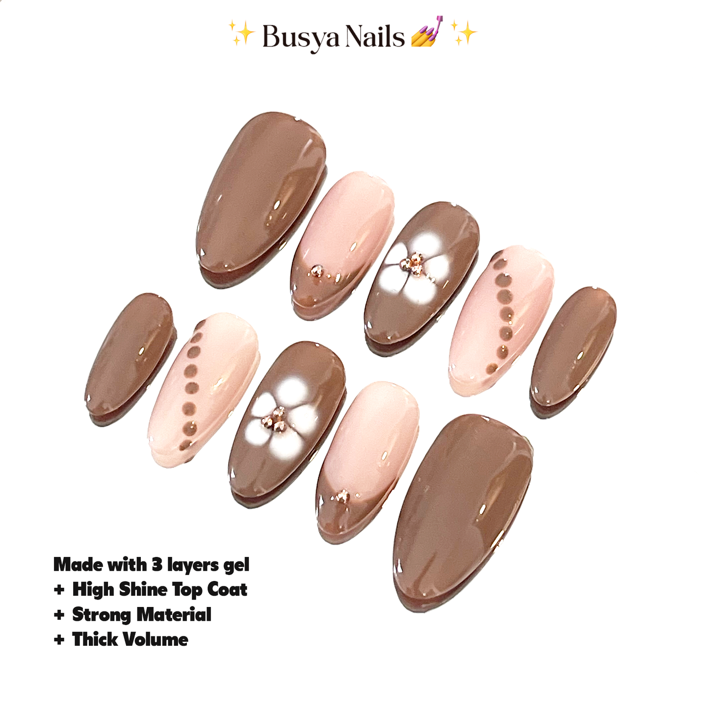 Busya Nails - Coconut Frangipani Pressed On Nails Kuku Palsu Free Tools