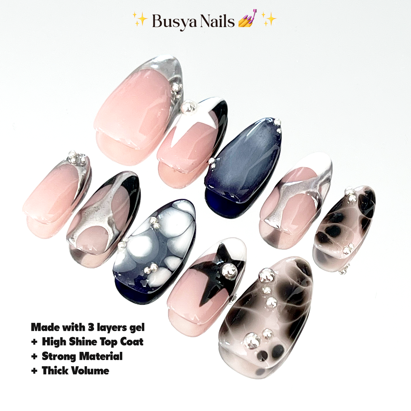Busya Nails - Flight Y2K Metal Pressed On Nails Gel Free Toolkit Kuku Palsu