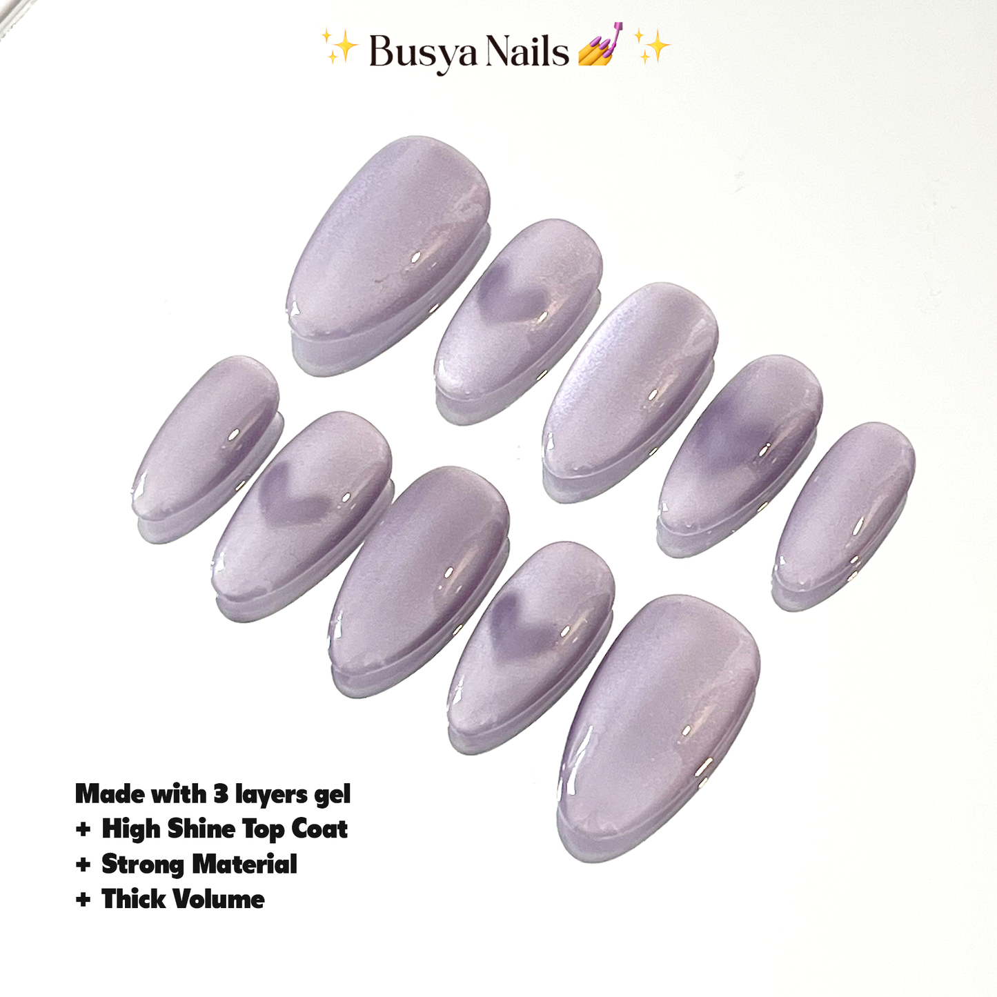 Busya Nails - Lilac Cat Eye Love Pressed On Nails Kuku Palsu Free Tools