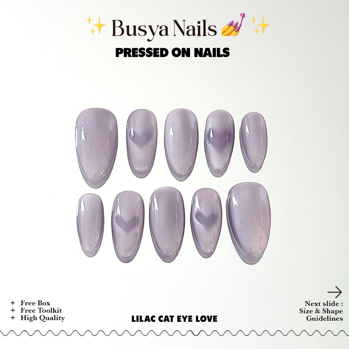 Busya Nails - Lilac Cat Eye Love Pressed On Nails Kuku Palsu Free Tools