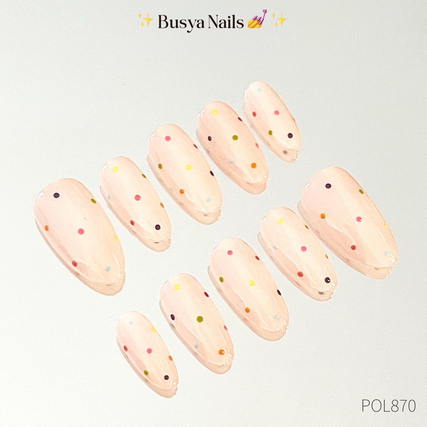 Busya Nails - Polka Dots Colorful Pressed On Nails Kuku Palsu Free Tools