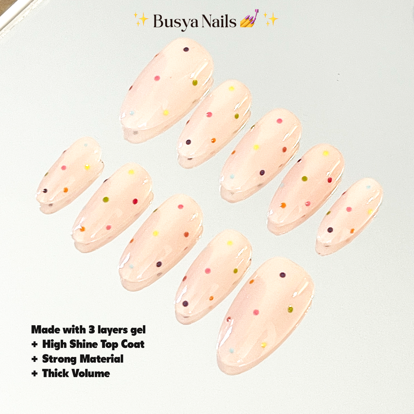 Busya Nails - Polka Dots Colorful Pressed On Nails Kuku Palsu Free Tools