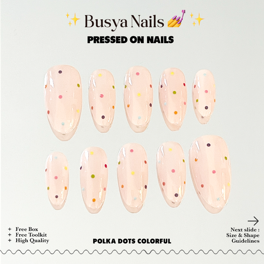 Busya Nails - Polka Dots Colorful Pressed On Nails Kuku Palsu Free Tools