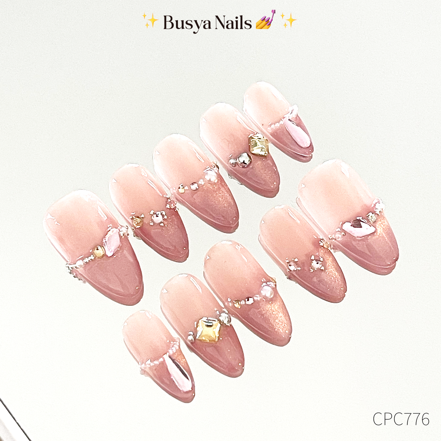 Busya Nails - Crystal Pink Cat Eye Pressed On Nails Kuku Palsu Free Tools