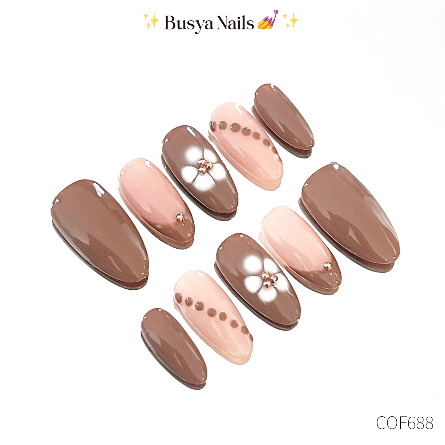 Busya Nails - Coconut Frangipani Pressed On Nails Kuku Palsu Free Tools