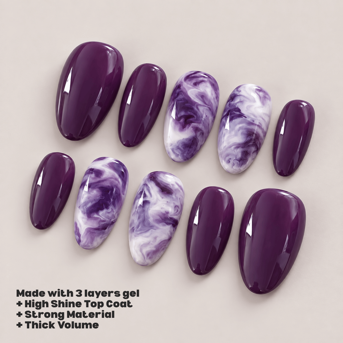Busya Nails - Ube Latte Marble   Pressed On Nails Kuku Palsu Free Tools