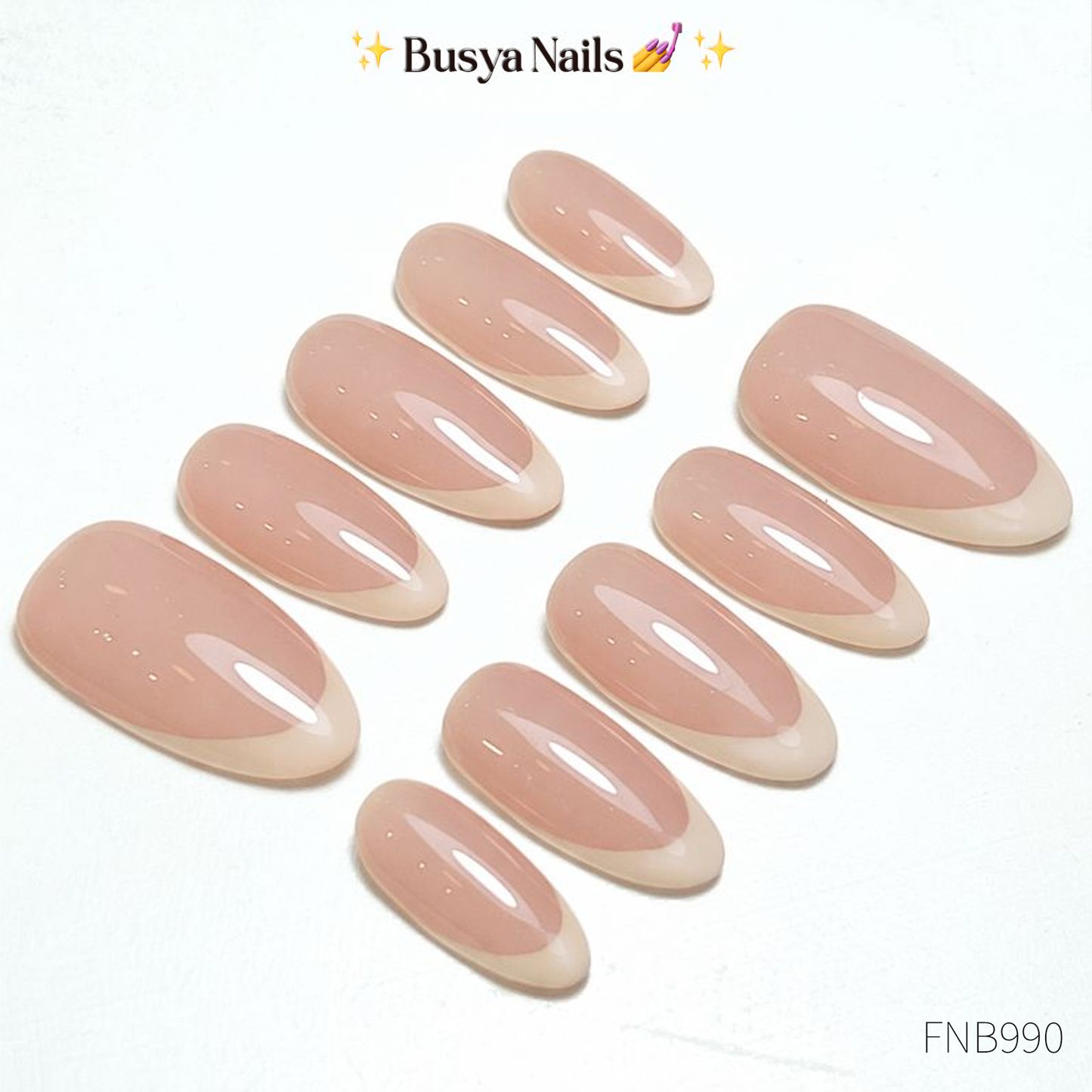 Busya Nails - French Beige Gel Nail Art Kuku Palsu Pressed On Nails Gel Free Toolkit