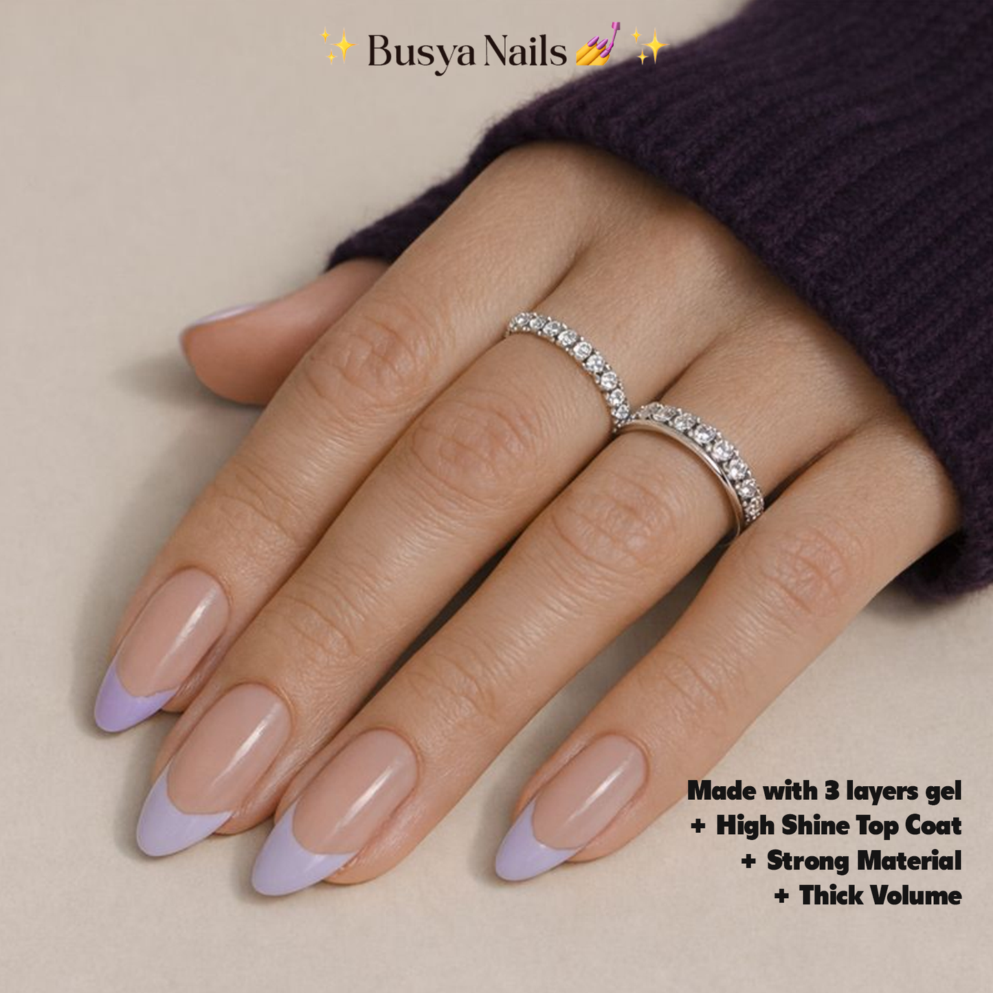 Busya Nails - French Lavender Light Gel Nail Art Kuku Palsu Pressed On Nails Gel Free Toolkit