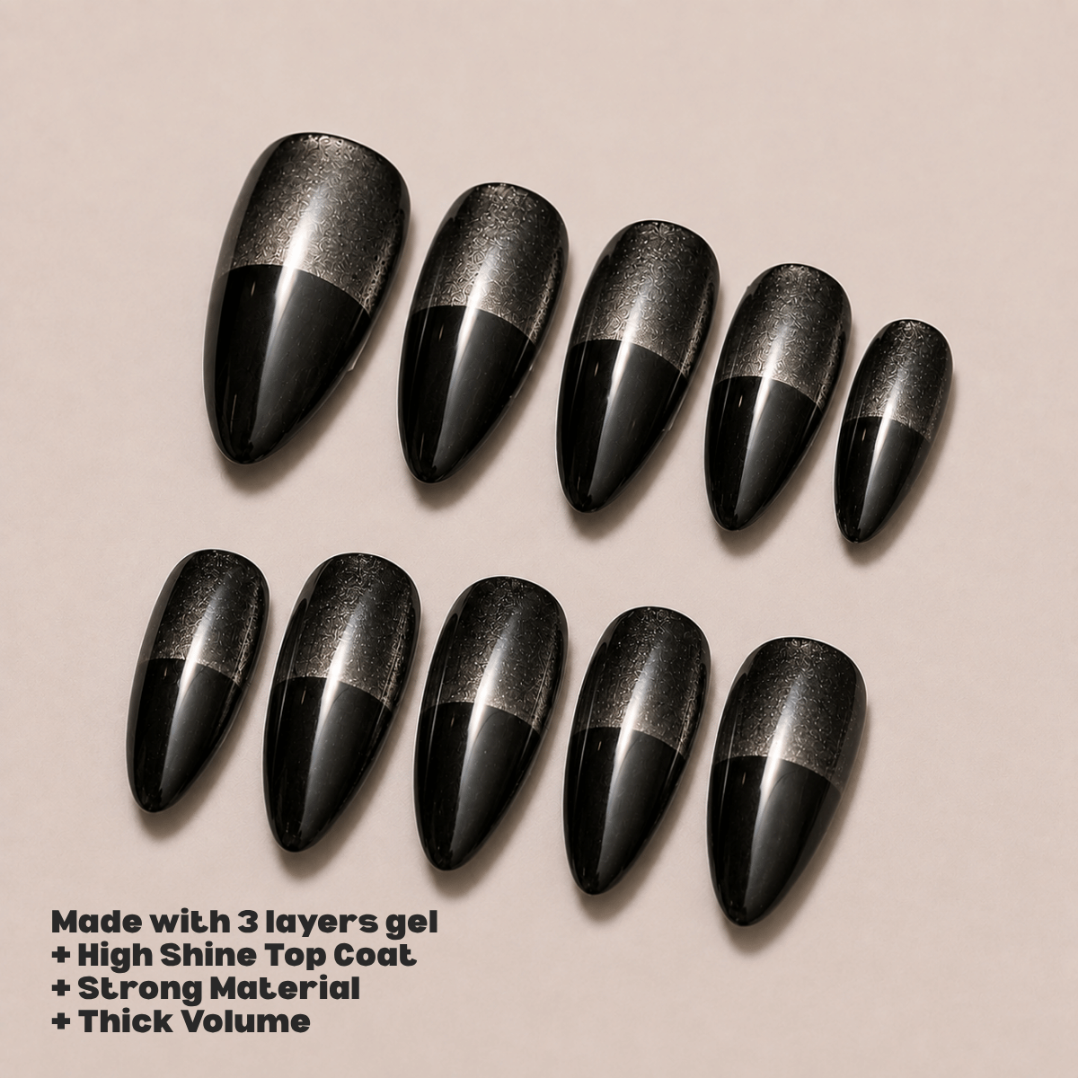 Busya Nails - Black - Glass Cat Eye Split Pressed On Nails Kuku Palsu Free Tools