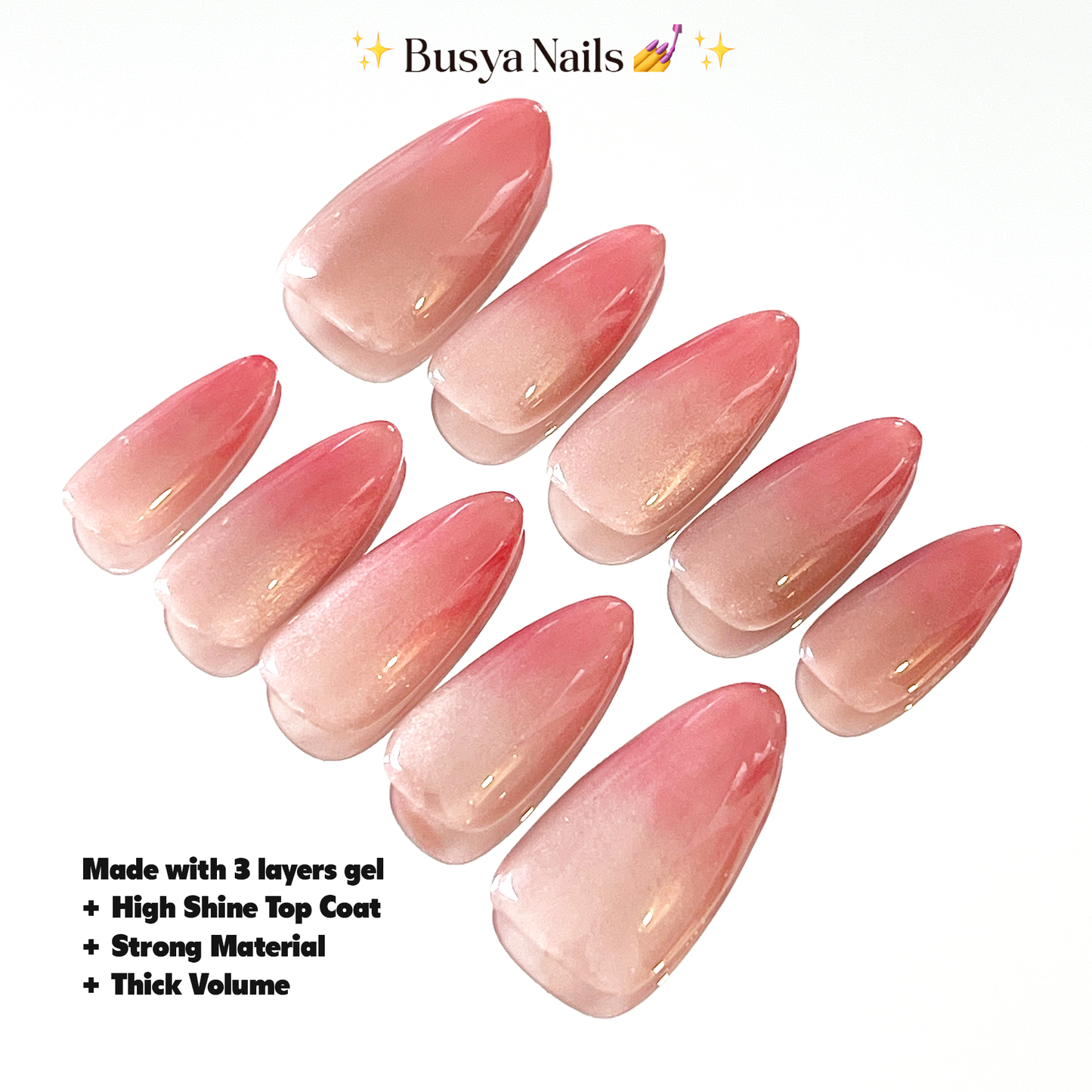 Busya Nails - Nude Cat Eye Pink Ombre Pressed On Nails Kuku Palsu Free Lem Tools