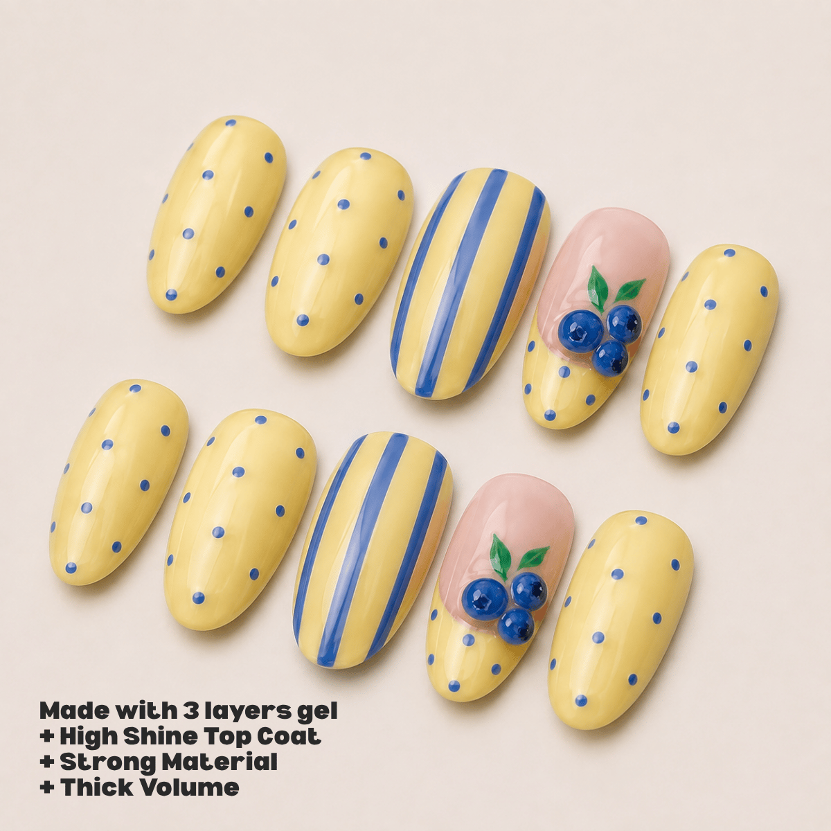 Busya Nails - Blueberry Butter Polka Dots 3D Pressed On Nails Kuku Palsu Free Tools