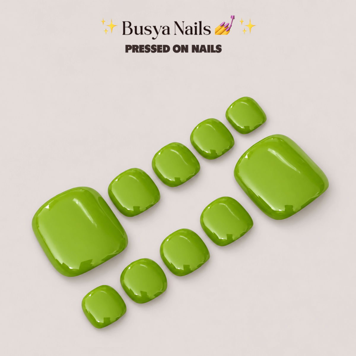 Busya Nails - Greens 035 Toenails Pressed On Nails Kuku Palsu Free Tools