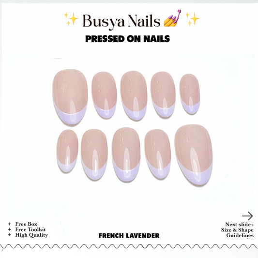 Busya Nails - French Lavender Light Gel Nail Art Kuku Palsu Pressed On Nails Gel Free Toolkit
