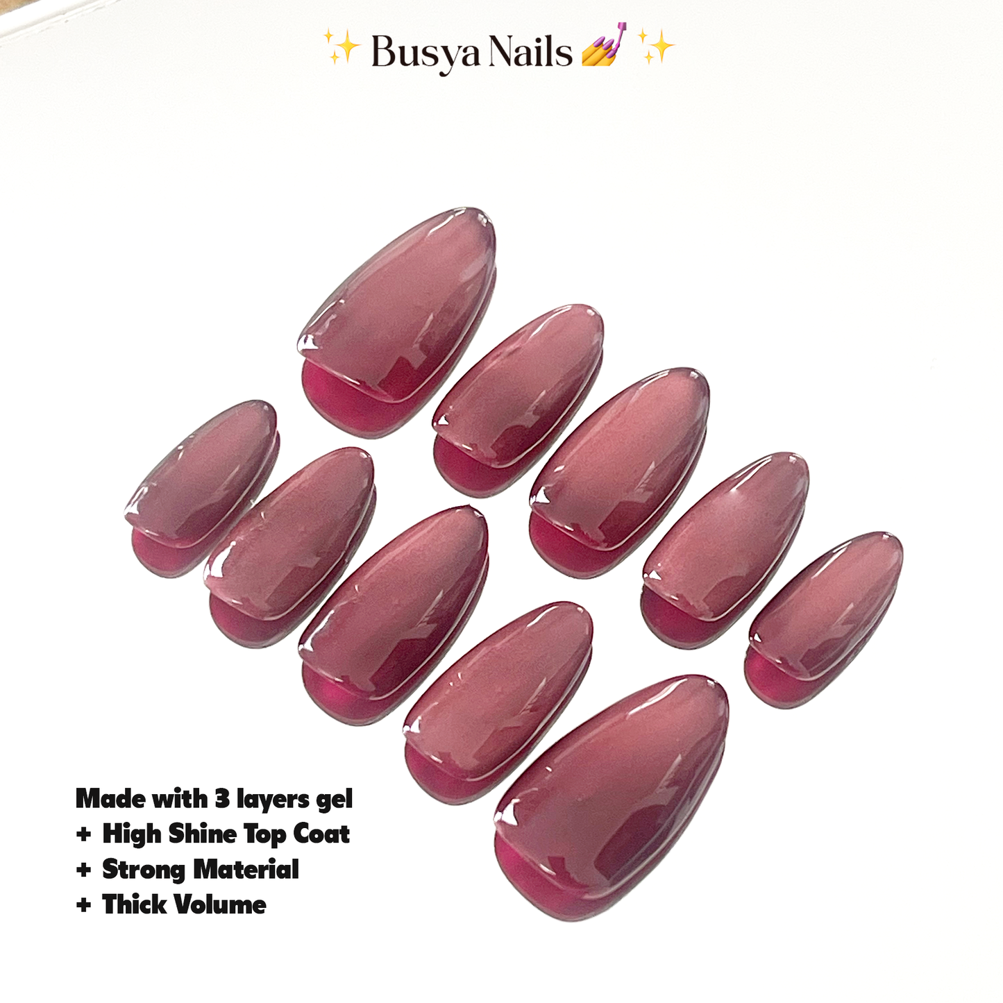 Busya Nails - Maroon Cat Eye W3 Pressed On Nails Kuku Palsu Free Lem Tools