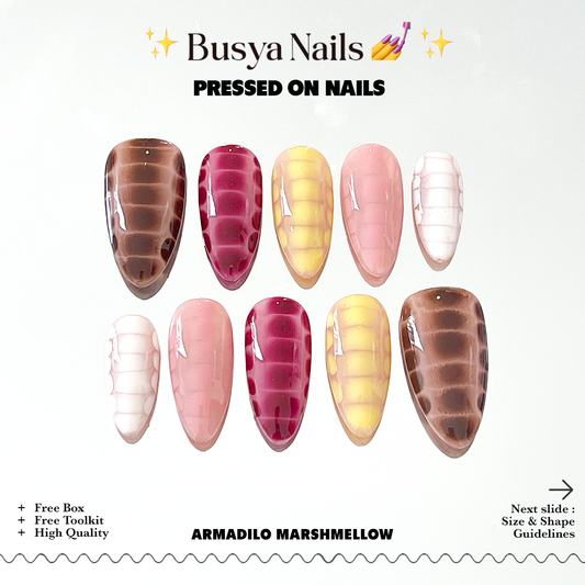 Busya Nails - Armadilo Marshmellow Pressed On Nails Kuku Palsu Free Tools