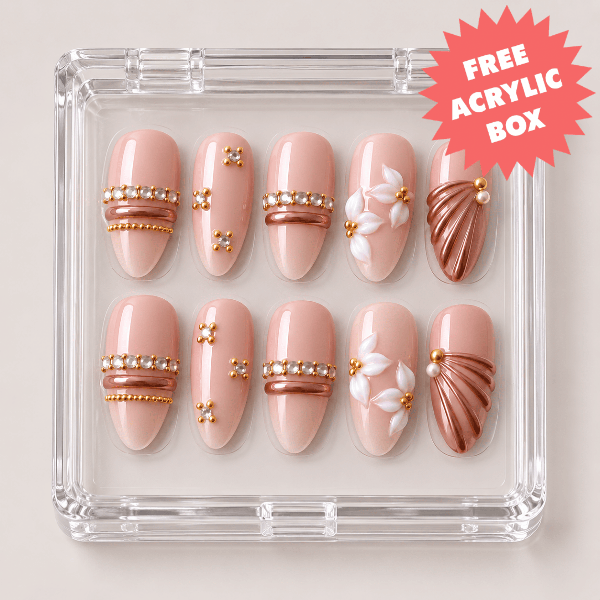 Busya Nails - Sequels Rosey Pressed On Nails Kuku Palsu Free Tools