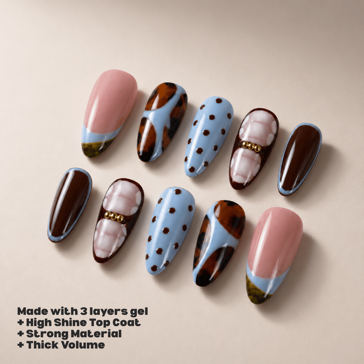 Busya Nails - Blue Tortoise Y2K Pressed On Nails Kuku Palsu Free Tools