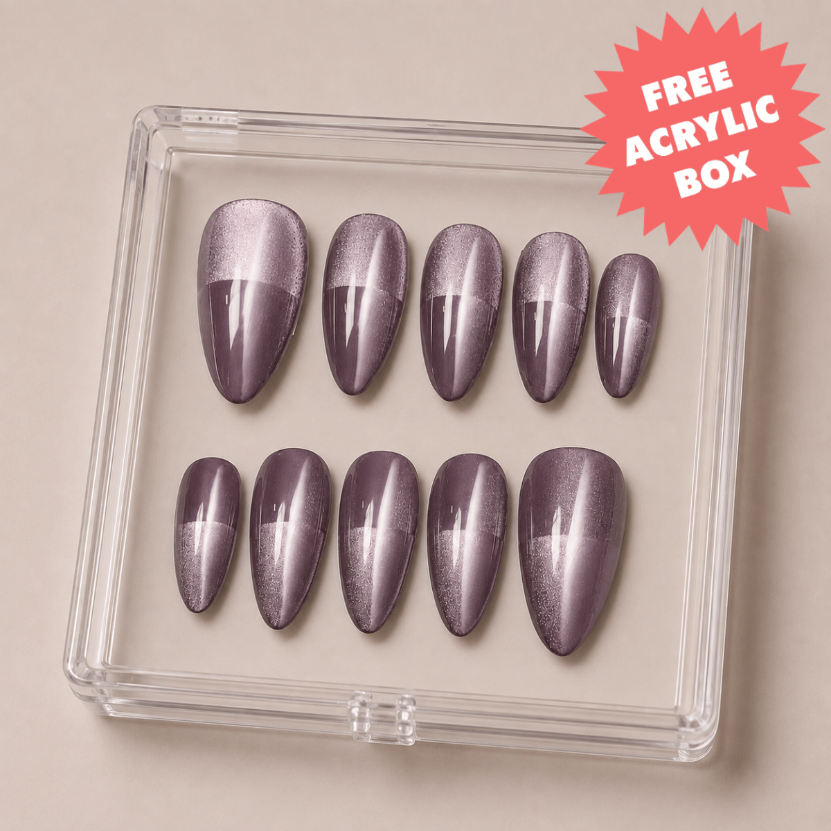Busya Nails - Purple - Glass Cat Eye Split Pressed On Nails Kuku Palsu Free Tools
