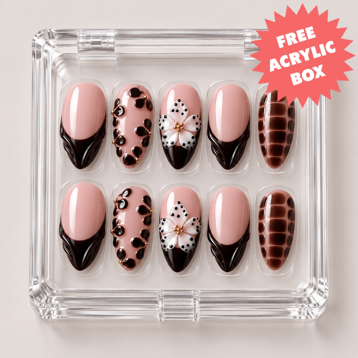 Busya Nails - Chocolate Glaze Pressed On Nails Kuku Palsu Free Tools