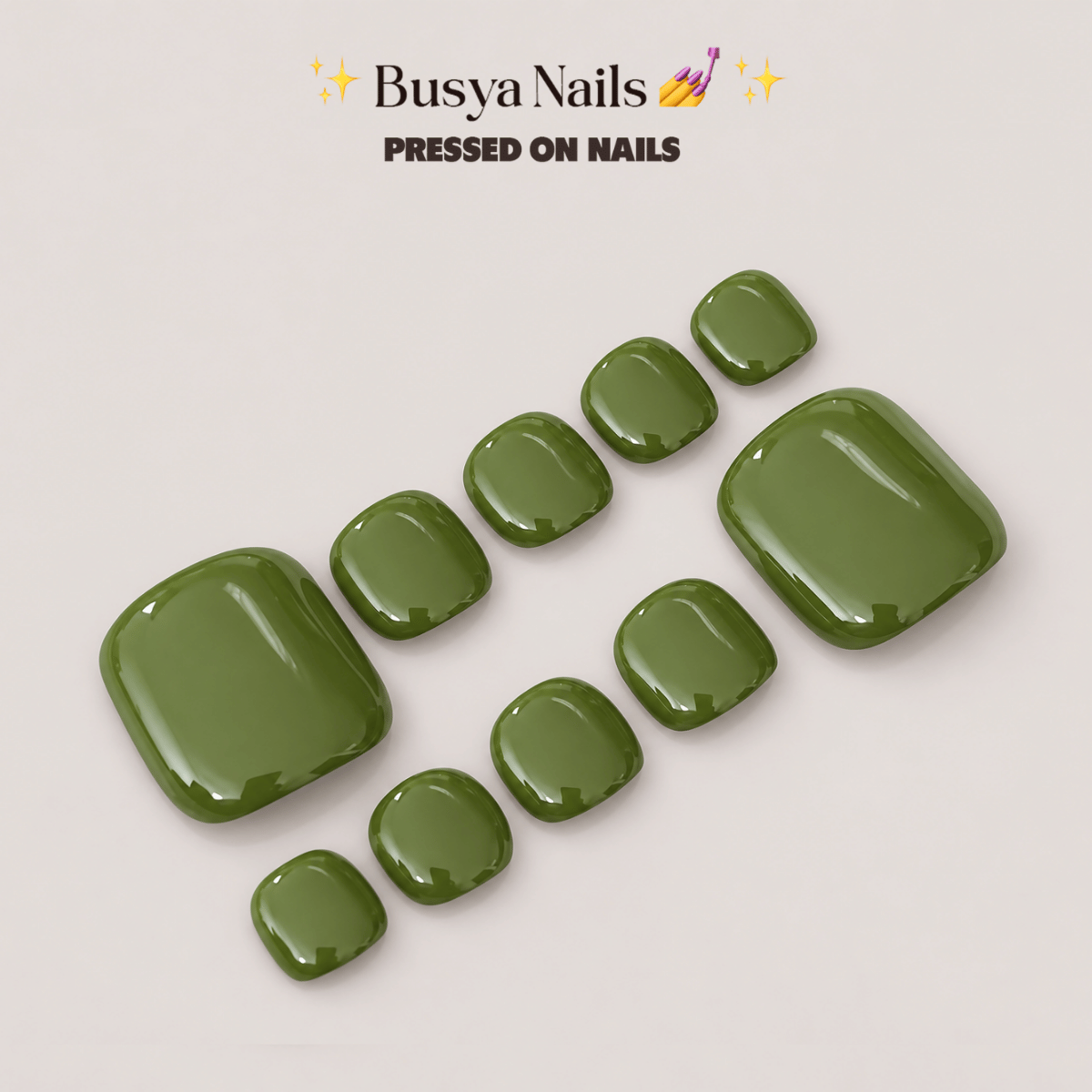 Busya Nails - Olive 036 Toenails Pressed On Nails Kuku Palsu Free Tools