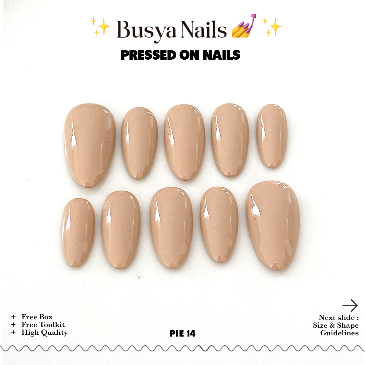 Busya Nails - Pie 14 Pressed On Nails Kuku Palsu Free Lem Tools