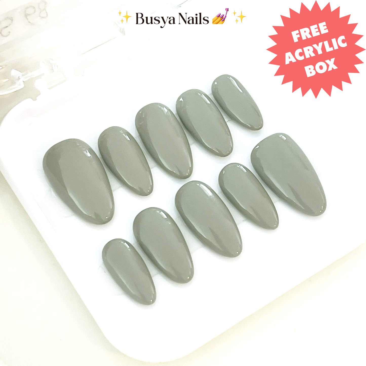 Busya Nails - Fog 68 Gray Pressed On Nails Kuku Palsu Free Lem Tools